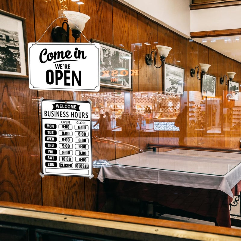 SnailGo Open Closed Signs Business Hours Sign Set for Window Door Open Signs for Business Hour Closed Open Flip Sign Store Resturant Bar White - Image 5